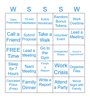 Work Life Balance Bingo Card