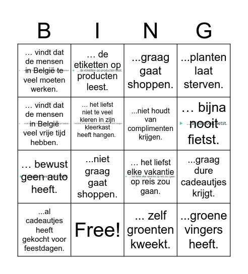 Ik zoek iemand die... Bingo Card