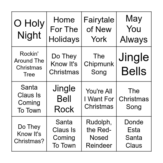 DW Christmas Bingo Card