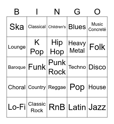 Genre Bingo Card