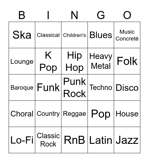 Genre Bingo Card