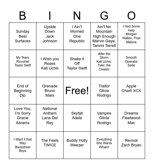 Music Bingo Card