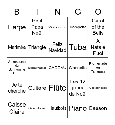 Musiques et instruments Bingo Card