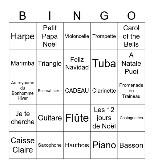 Musiques et instruments Bingo Card