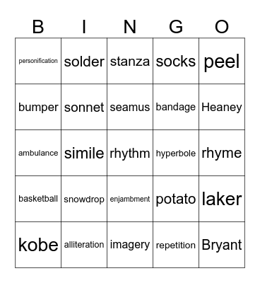 Poetic Devices Bingo Card