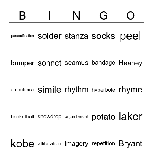Poetic Devices Bingo Card