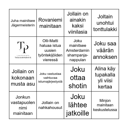 TAKAISINPERINNÄN JOULUBINGO 2024 Bingo Card