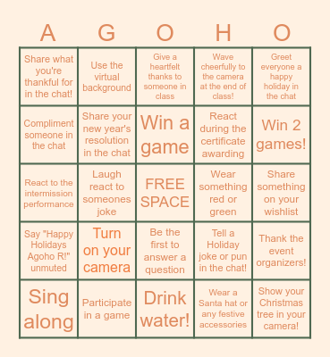 FEU Thanksgiving/Christmas Bingo Card
