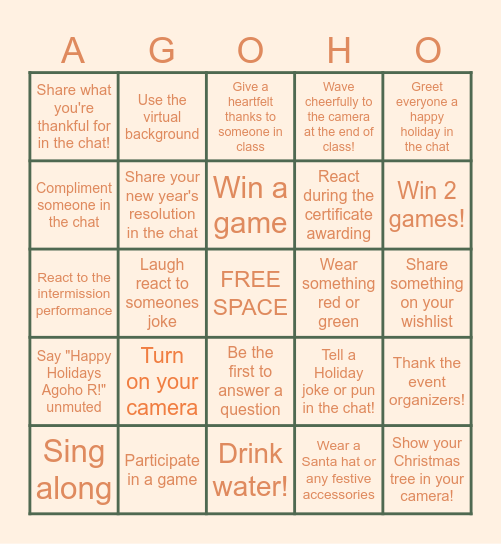 FEU Thanksgiving/Christmas Bingo Card