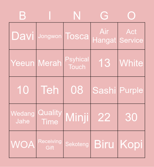 Bingo Suhyun Bingo Card