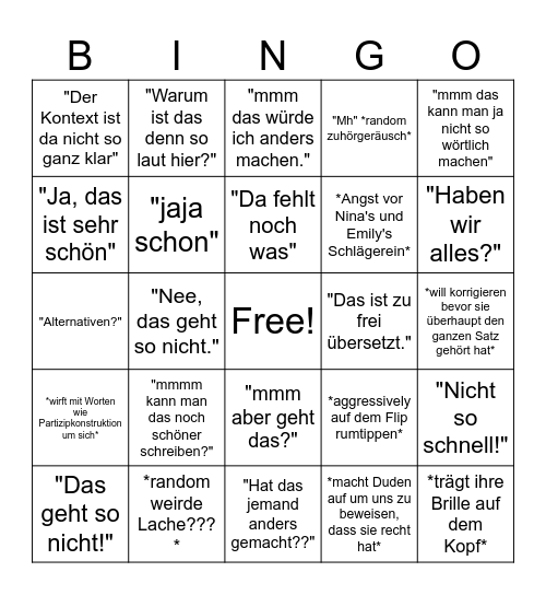 Frau Rogney Bingo Card