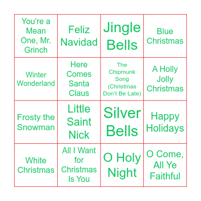 Chtristmas Song Bingo Card
