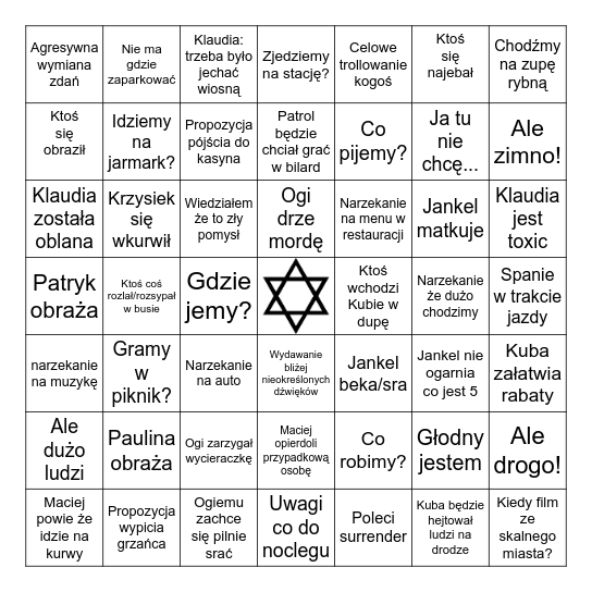 Bingo wycieczkowe v1.0 Bingo Card