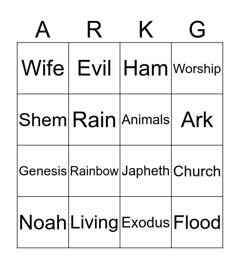 Noah's Bingo Card