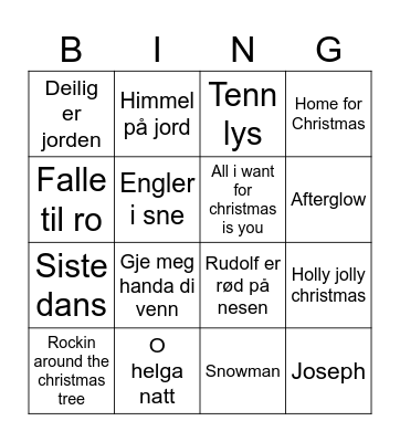 Julemusikk-bingo Card