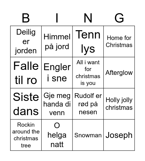 Julemusikk-bingo Card