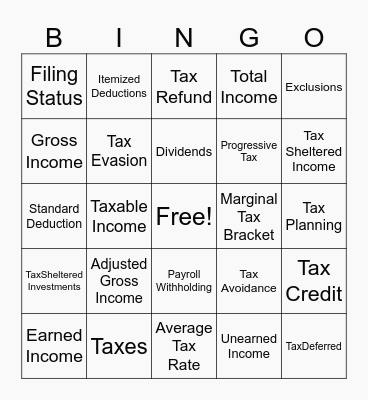 Personal Finance - Tax Review Bingo Card