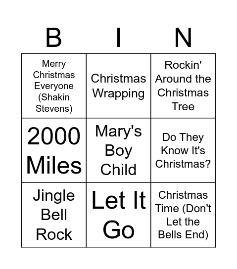 XMAS MUSIC UK Bingo Card