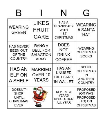 Jingle and Mingle Never B Bingo Card