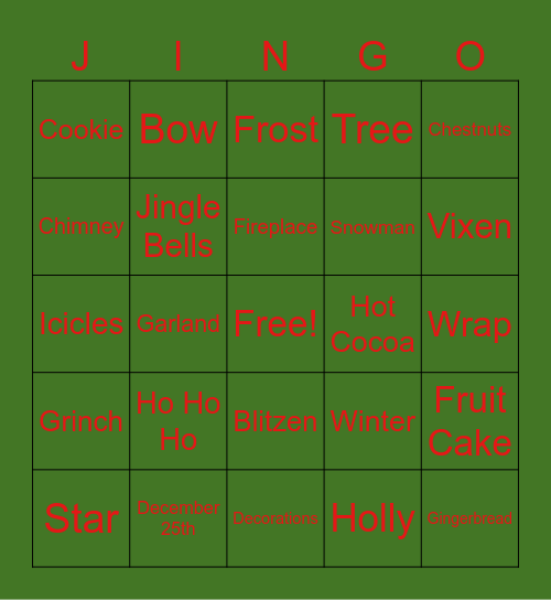 Holiday Jingo Bingo Card