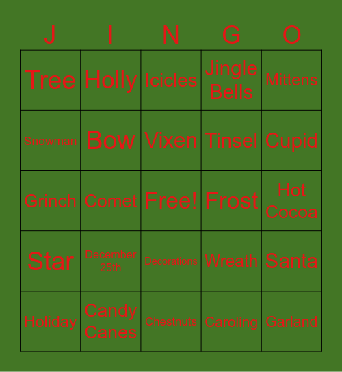 Holiday Jingo Bingo Card