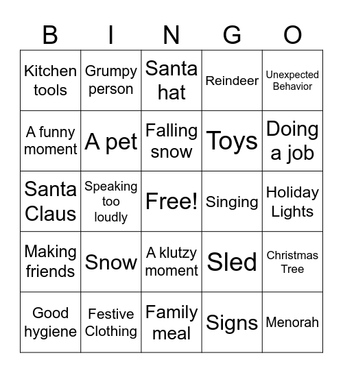 Speech and OT Christmas Movie Bingo Card