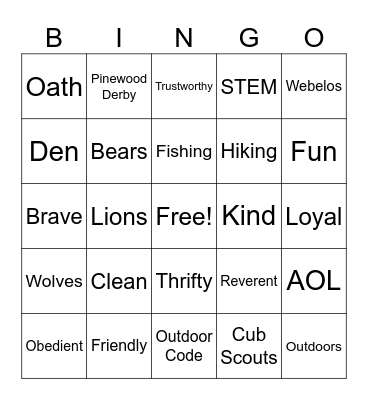 Cub Scout Bingo Card