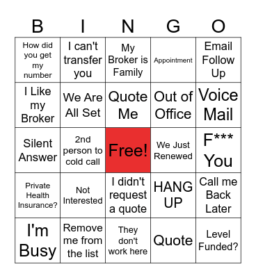 Cold Call Bingo Card