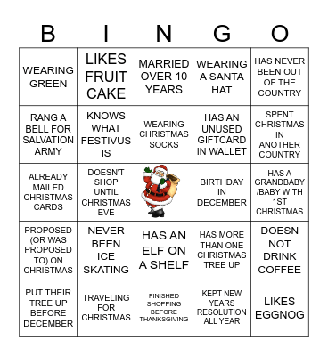 JINGLE AND MINGLE Bingo Card