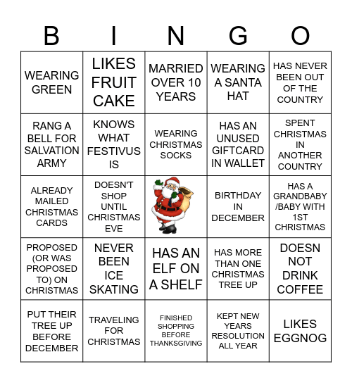 JINGLE AND MINGLE Bingo Card