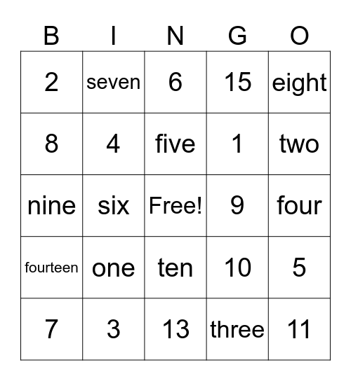 Number Bingo Card