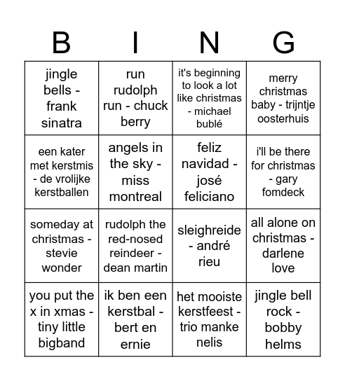 Kerst Bingo Card
