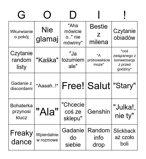 Godi bingo Card