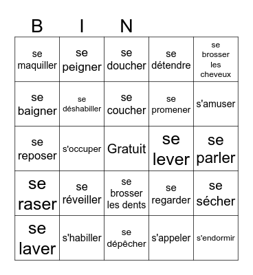 reflexive verbs Bingo Card