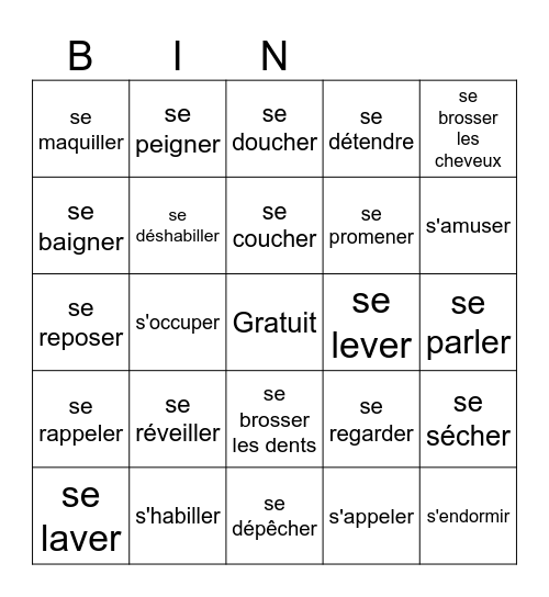 reflexive verbs Bingo Card