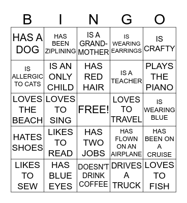 PEOPLE BINGO Card