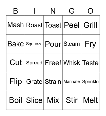 Cooking Verbs Bingo Card