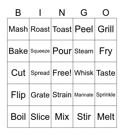 Cooking Verbs Bingo Card