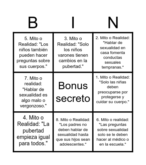 Bingo Familiar Bingo Card