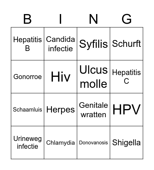 Bonkertjes SOA bingo Card