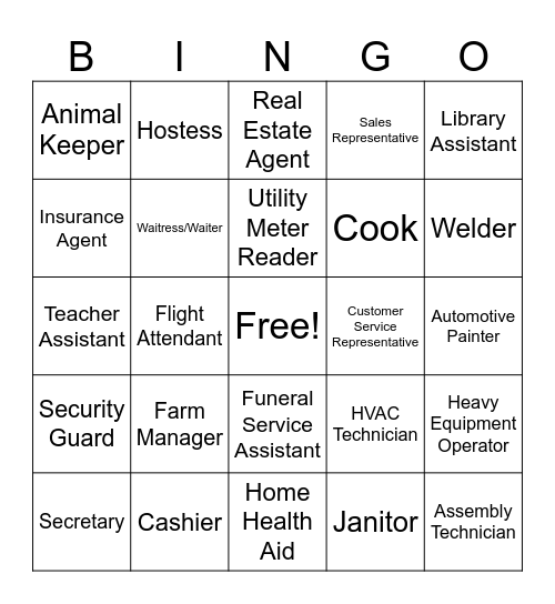 Careers with a High School Diploma Bingo Card