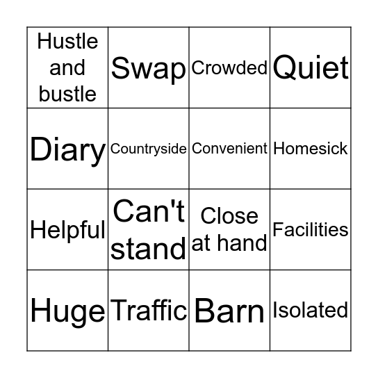 City life and country life Bingo Card