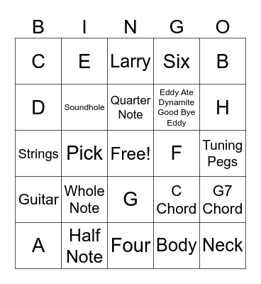 Music Bingo Card