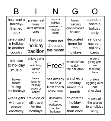 Holiday Data Bingo Card