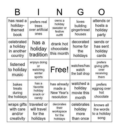 Holiday Data Bingo Card