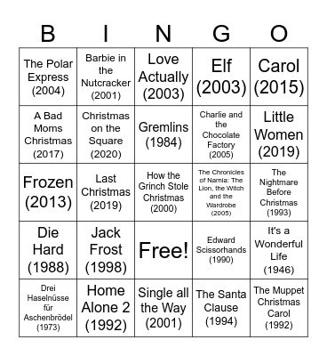 ADVANCED LEVEL CHRISTMAS MOVIE Bingo Card