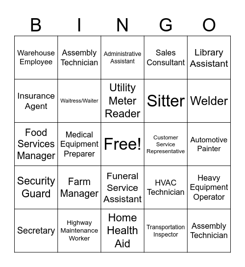 Careers with a High School Diploma Bingo Card