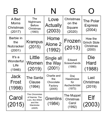 Christmas Movie Bingo Card