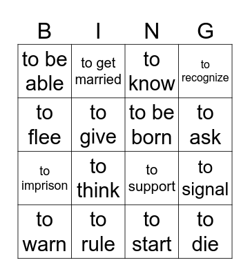 BING!  verbs 2B Bingo Card