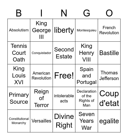 Revolutions+Enlightenment+Exploration Bingo Card